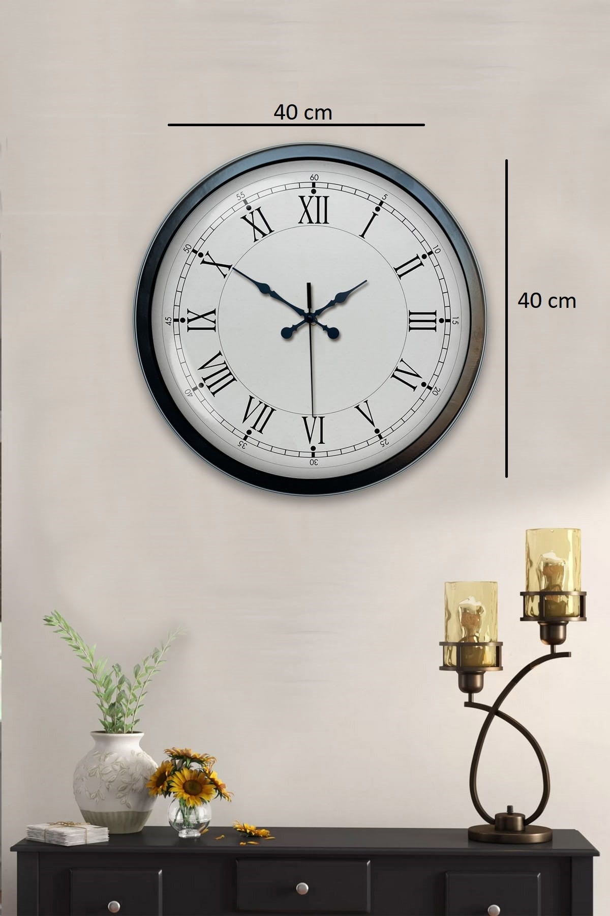 Zentime 40 Cm Siyah Şık Duvar Saati