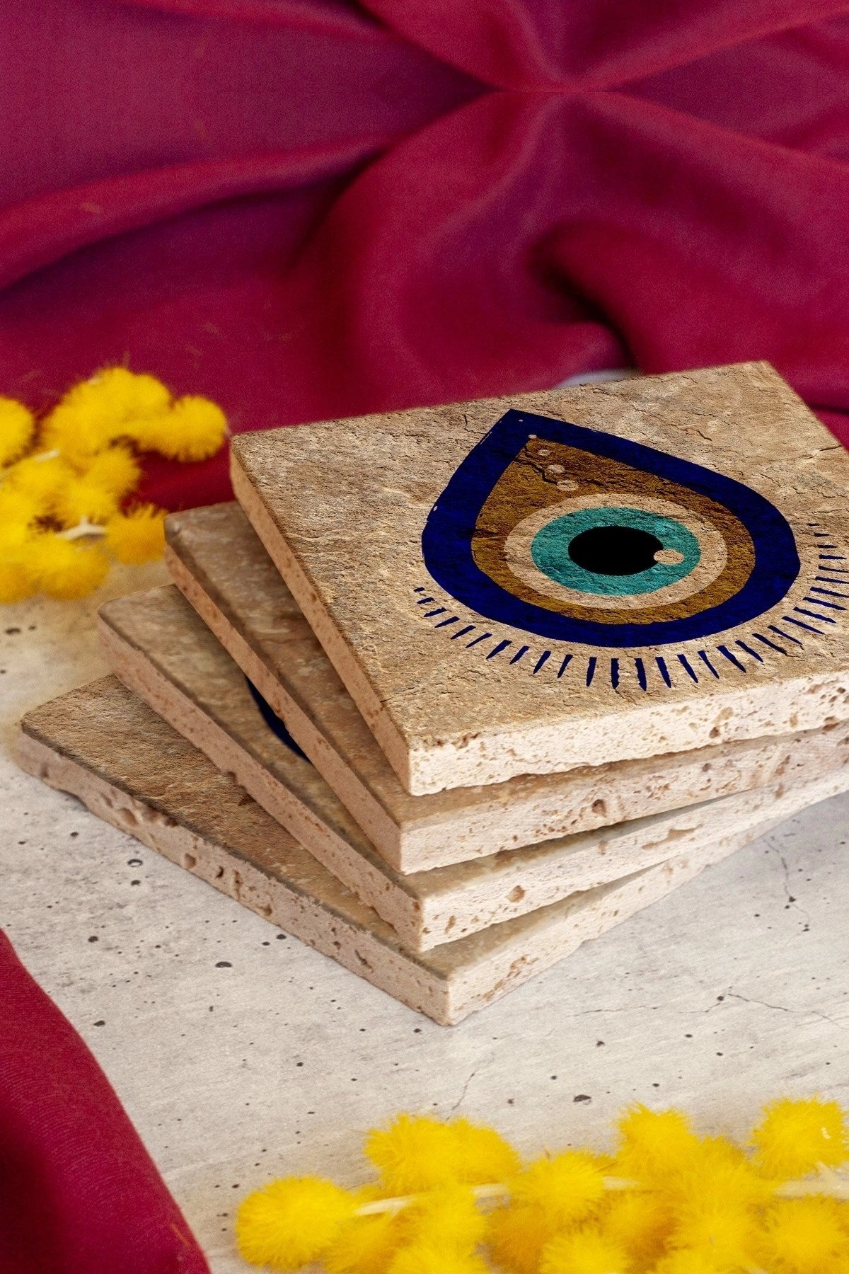 Nazar Boncuğu Taş Bardak Altlığı