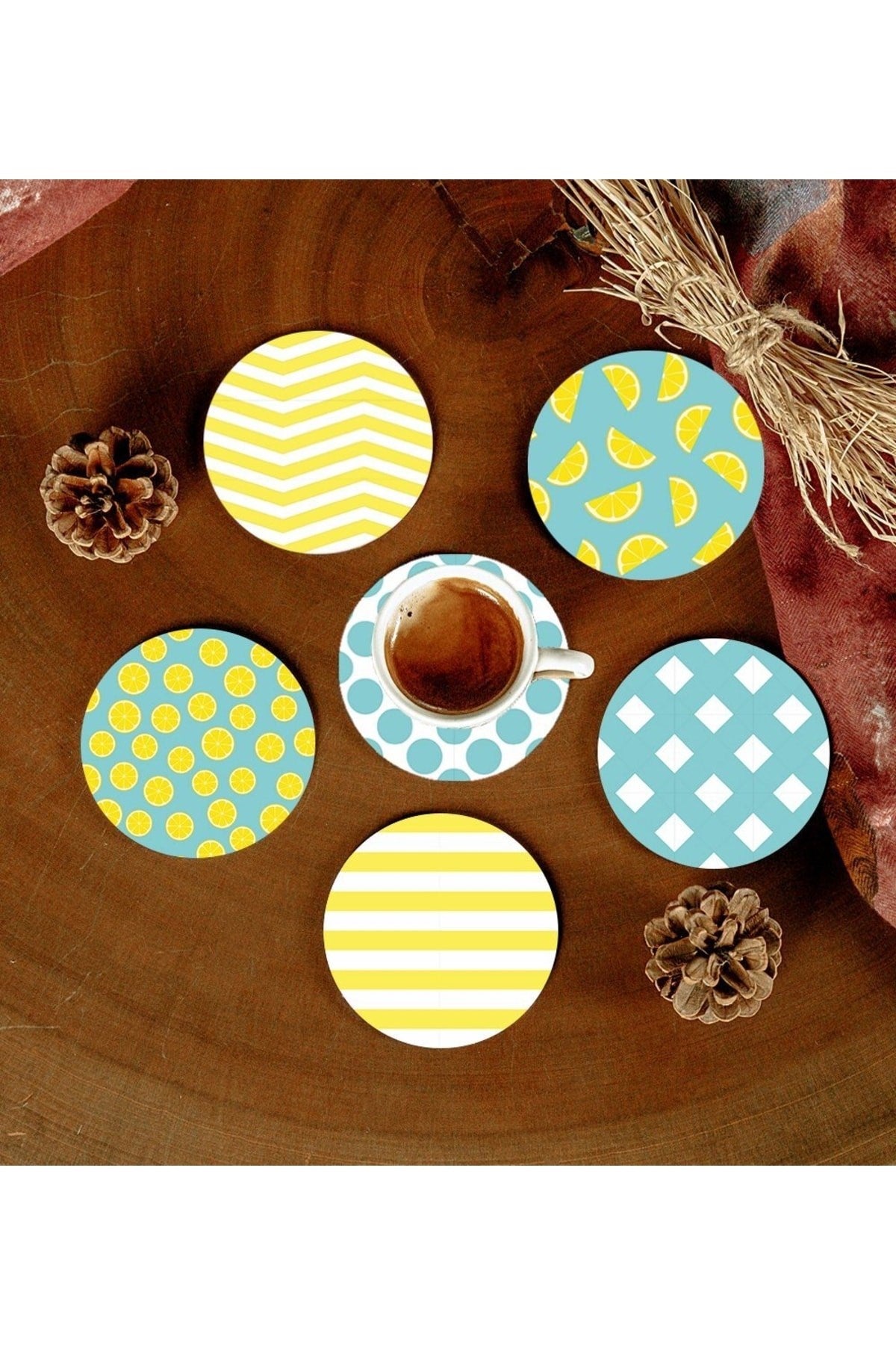 6 Adet Desenli Mdf Bardak Altlığı