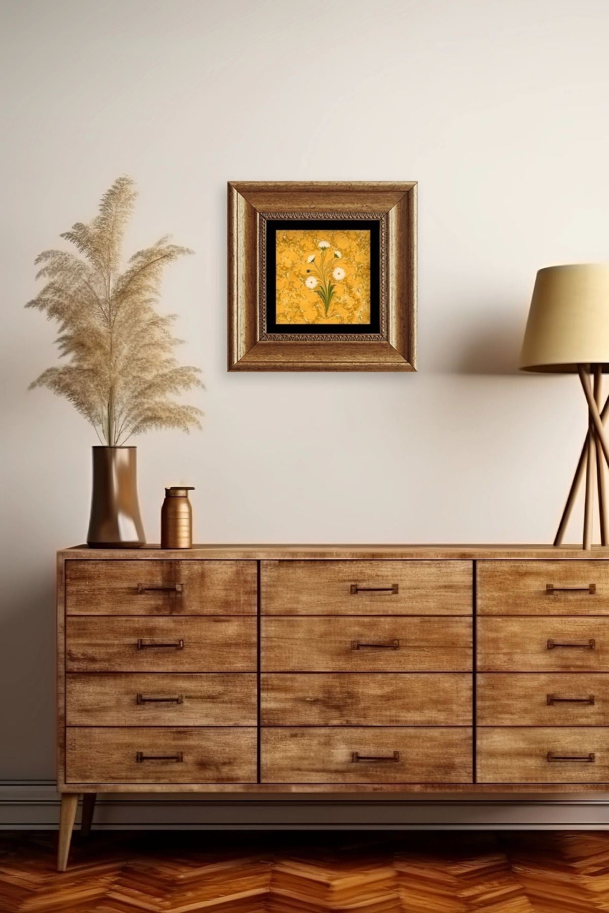 Ebru Sanatı Çiçek Çerçeveli Taş Tablo 20 cm