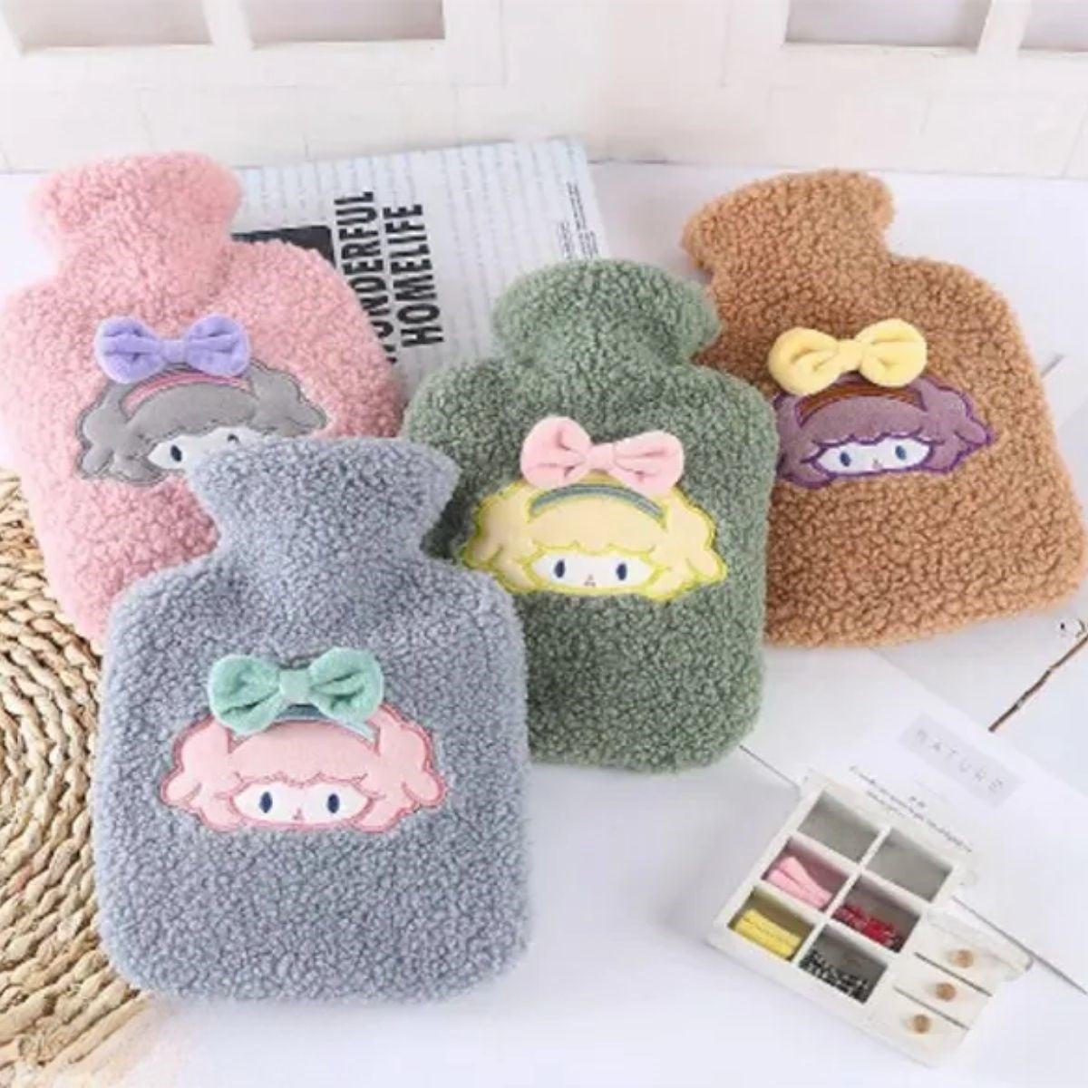 BUFFER® 1 Litre Polar Peluş Örgülü,Kurdeleli Saçlı Kız Model Sıcak Su Torbası