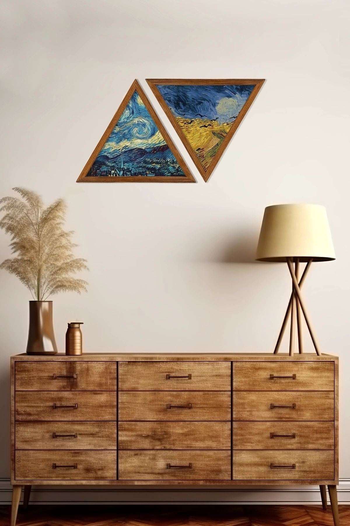 Dekoratif Üçgen Çerçeveli Ahşap Tablo Set 35 x 40