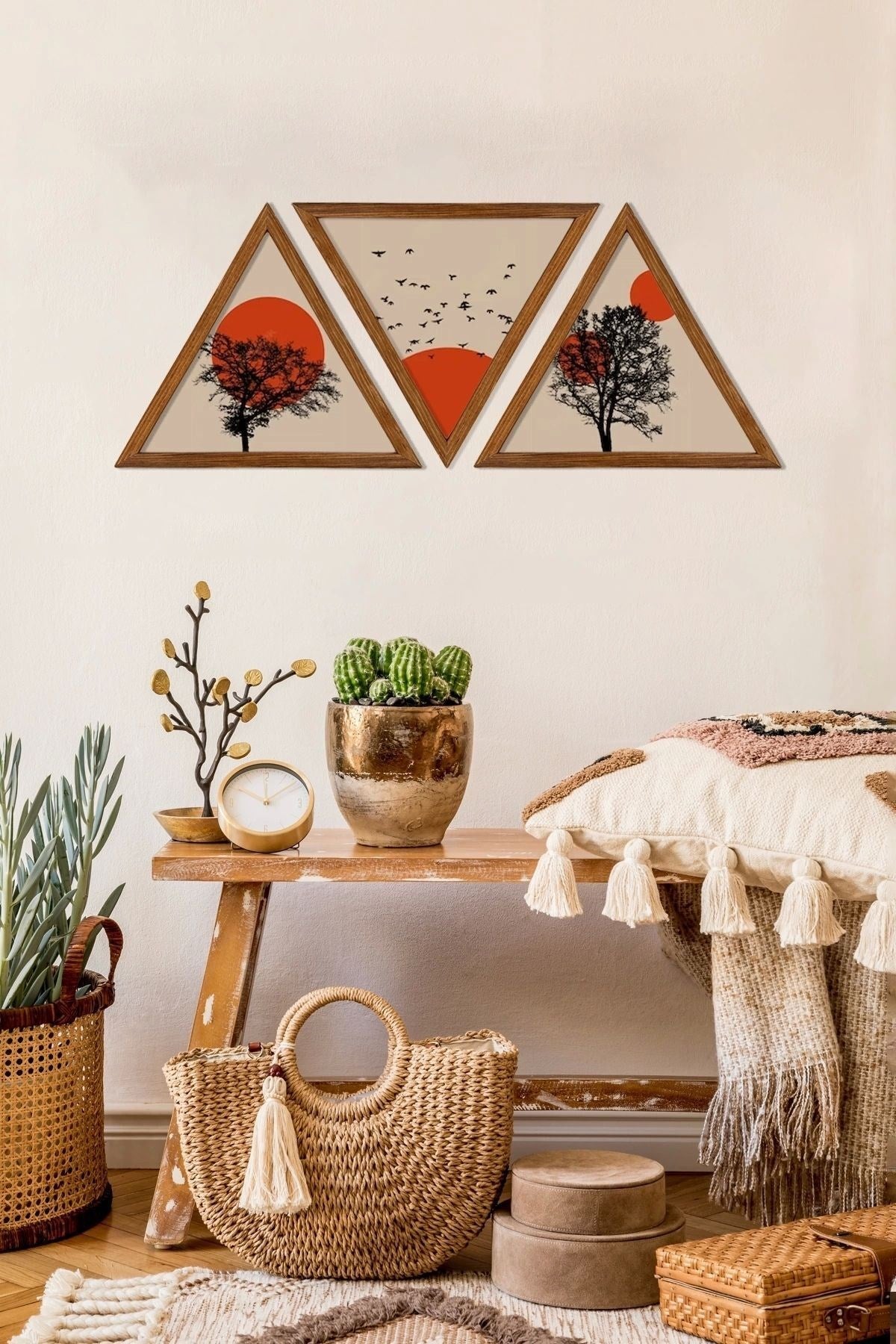 Dekoratif Üçgen Çerçeveli Ahşap Tablo Set 35 x 40