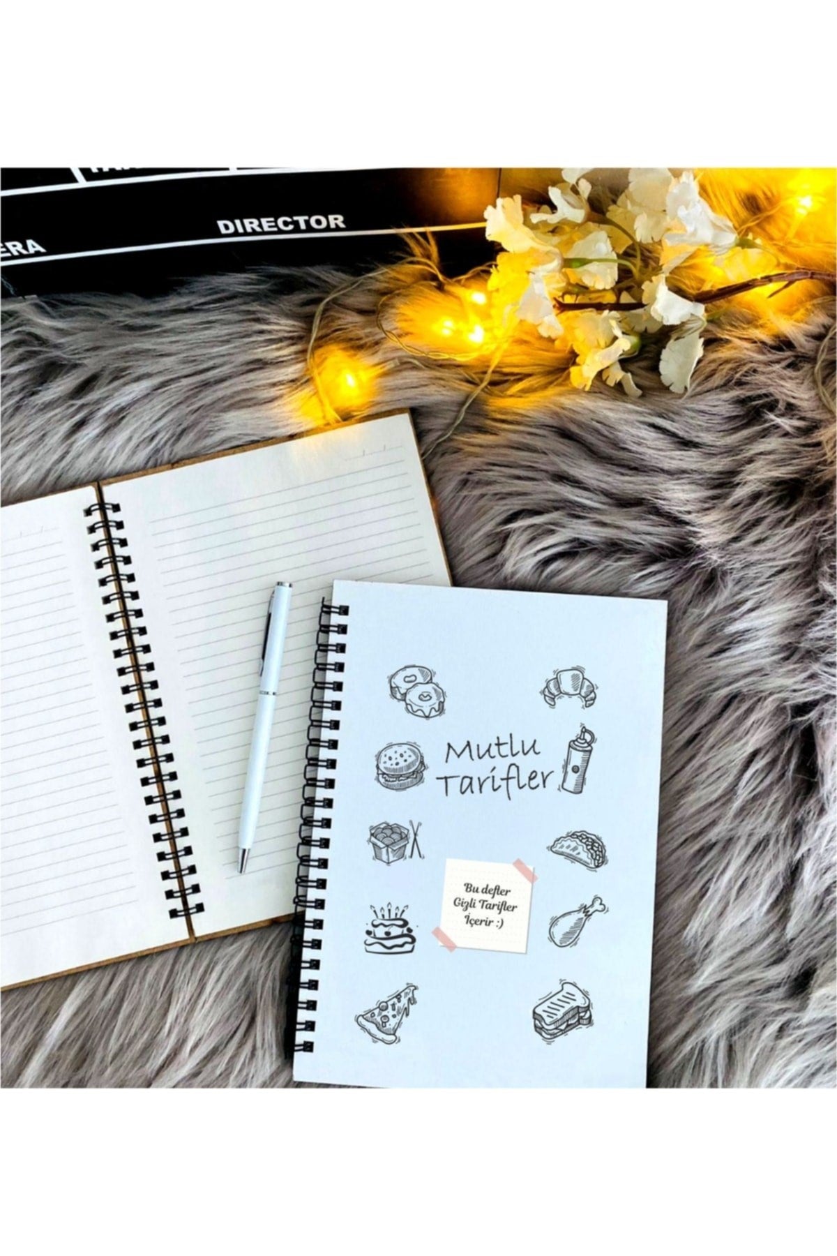 Mutlu Tarifler Ahşap Defter Ve Kalem (BEYAZ)