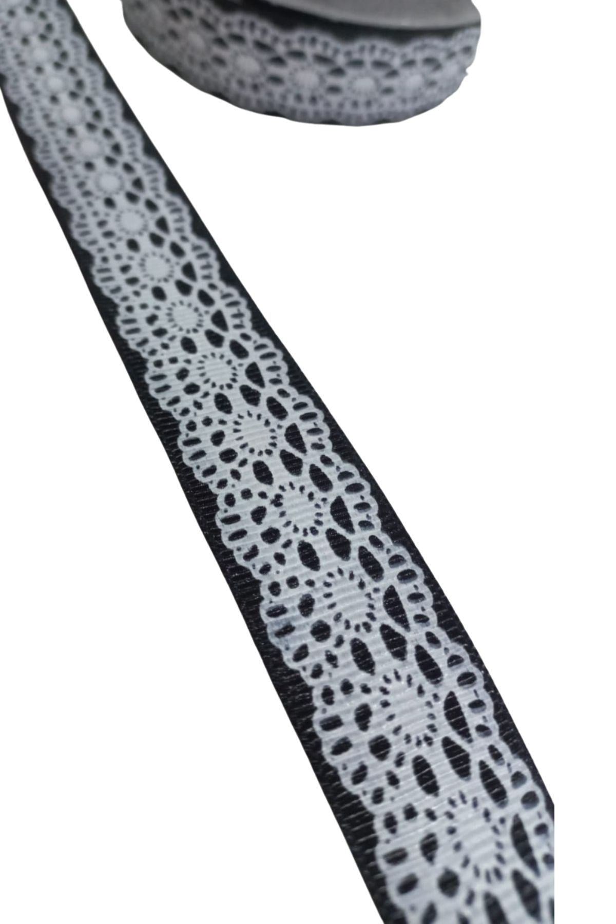 Tafta Dantel Görünümlü Kurdele Siyah 25 mm 5 Metre