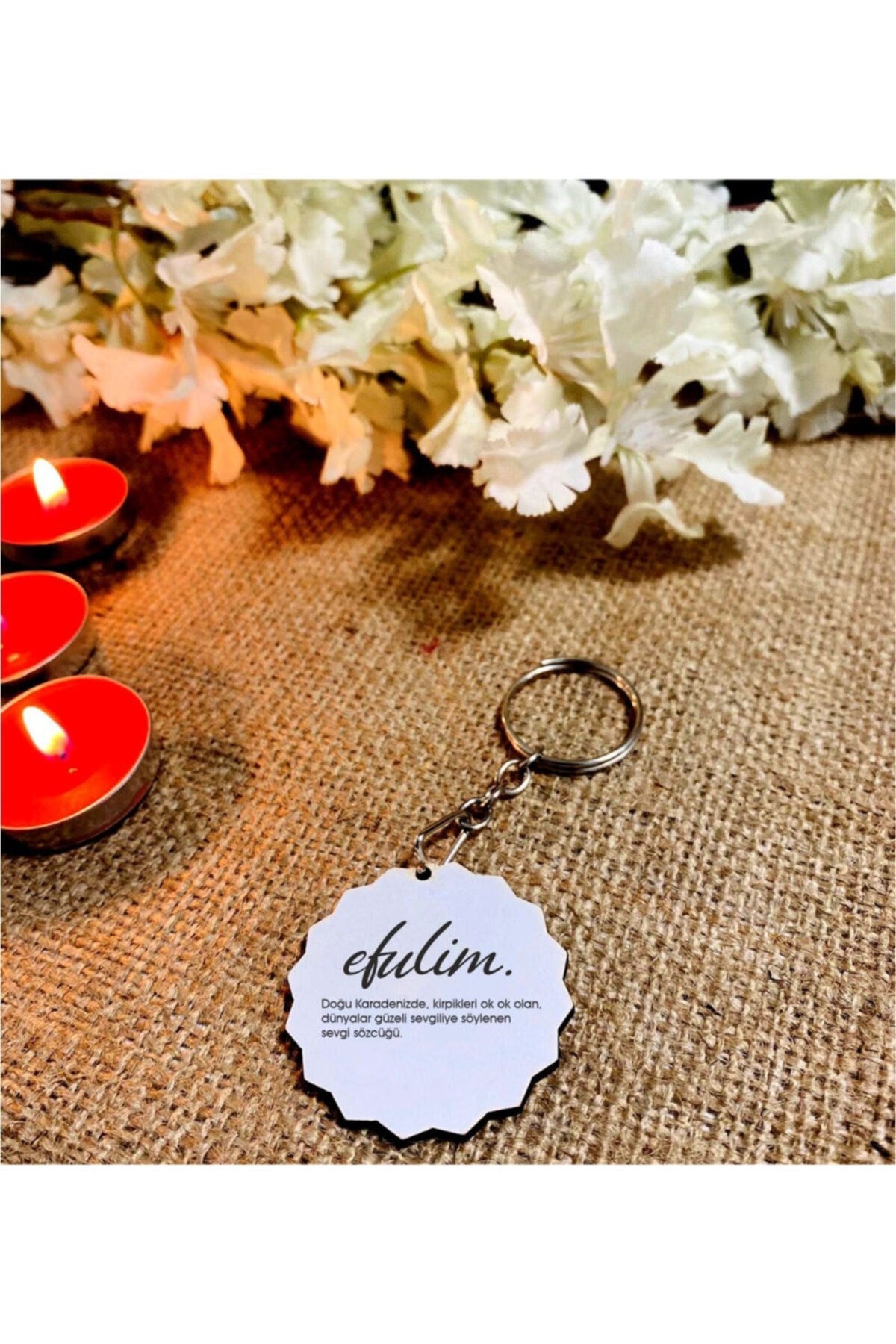 Sevgililer Günü Efulim Baskılı Ahşap Anahtarlık