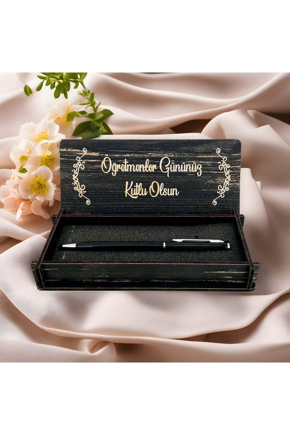 Öğretmenler Günü Tasarımlı Ahşap Kalem Kutusu - Siyah