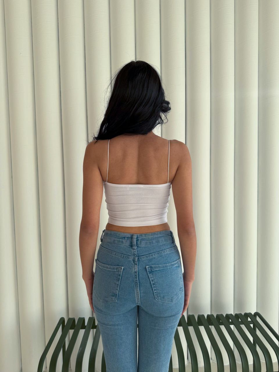 Kadın İp Askılı Kısa Crop - Beyaz