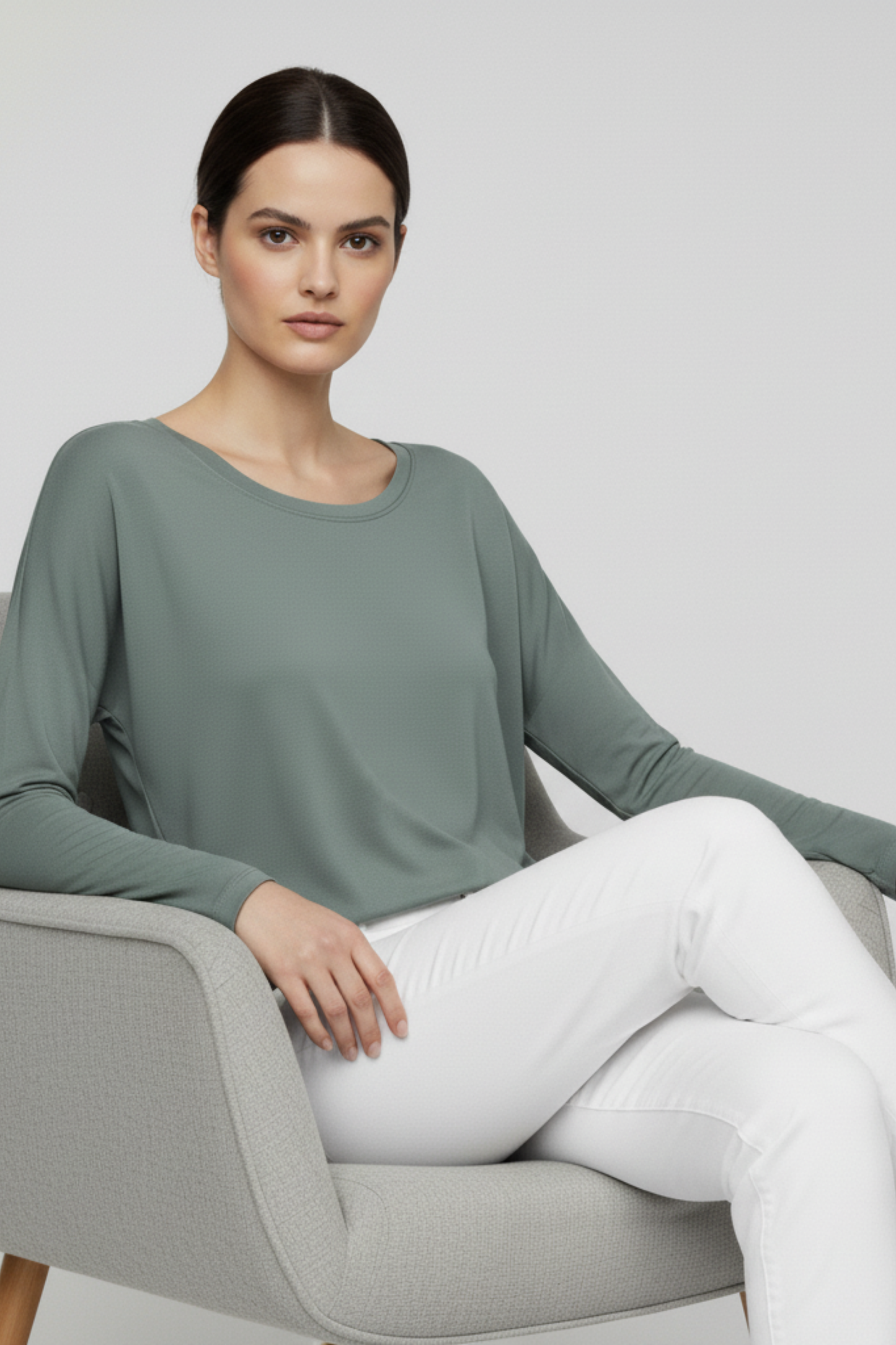 Yeşil Basic Uzun Kollu Viskon Kadın Bluz