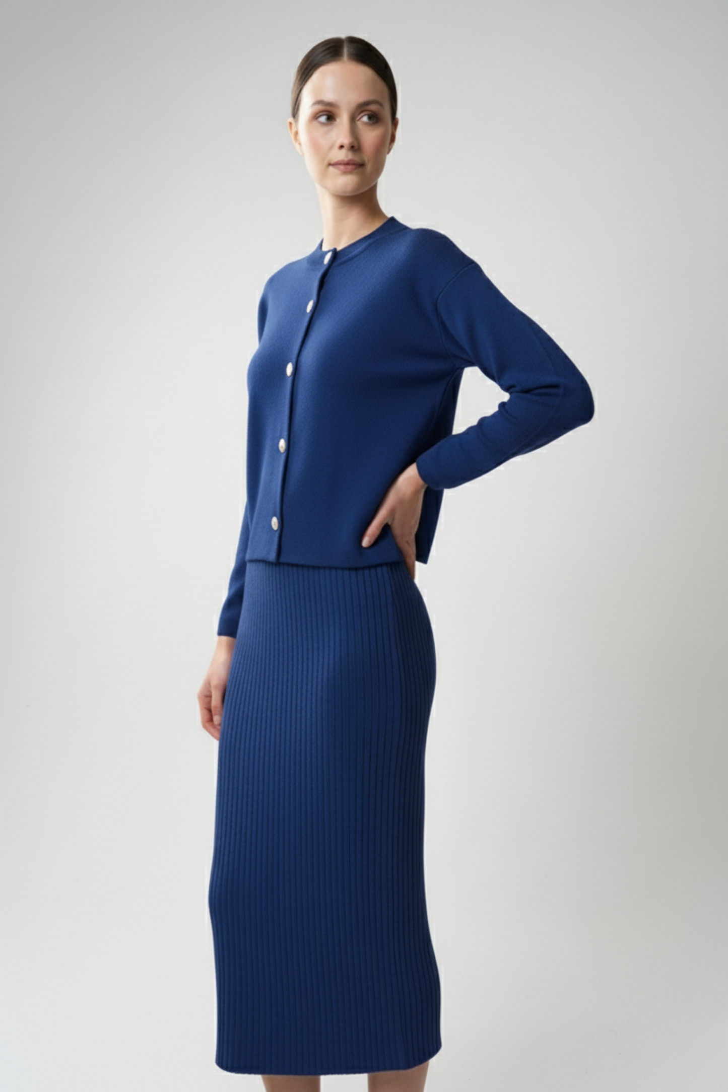 Kadın Hırka Elbise İkili Takım - Mavi