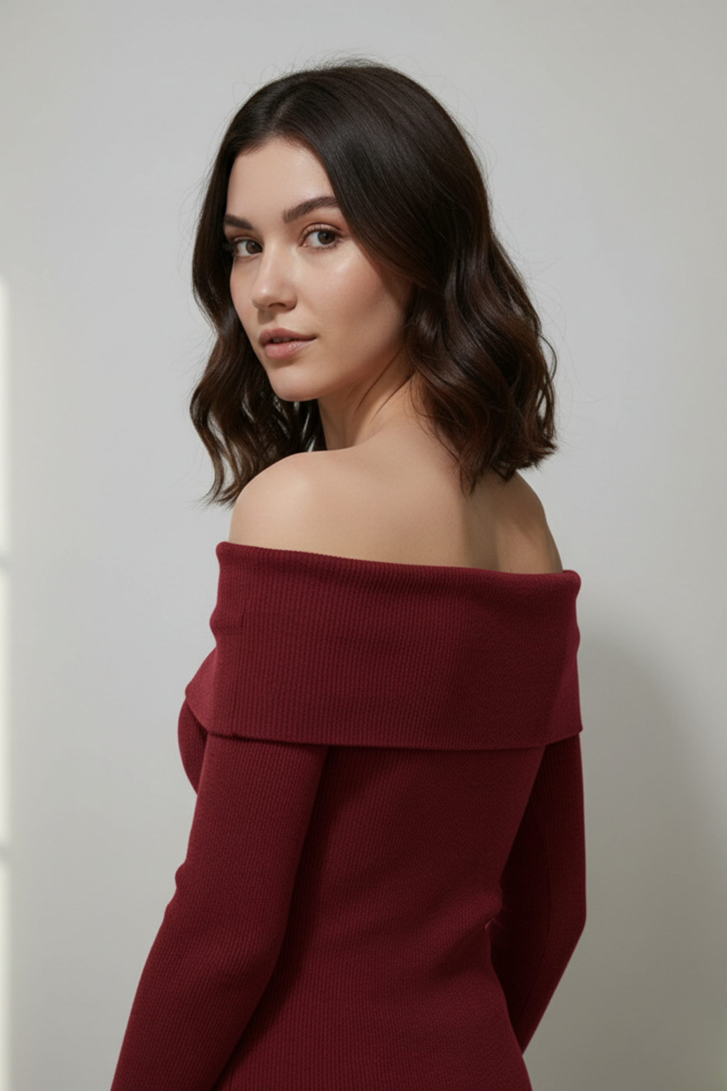 Kadın Madonna Yaka Şardonlu Kırmızı Bluz