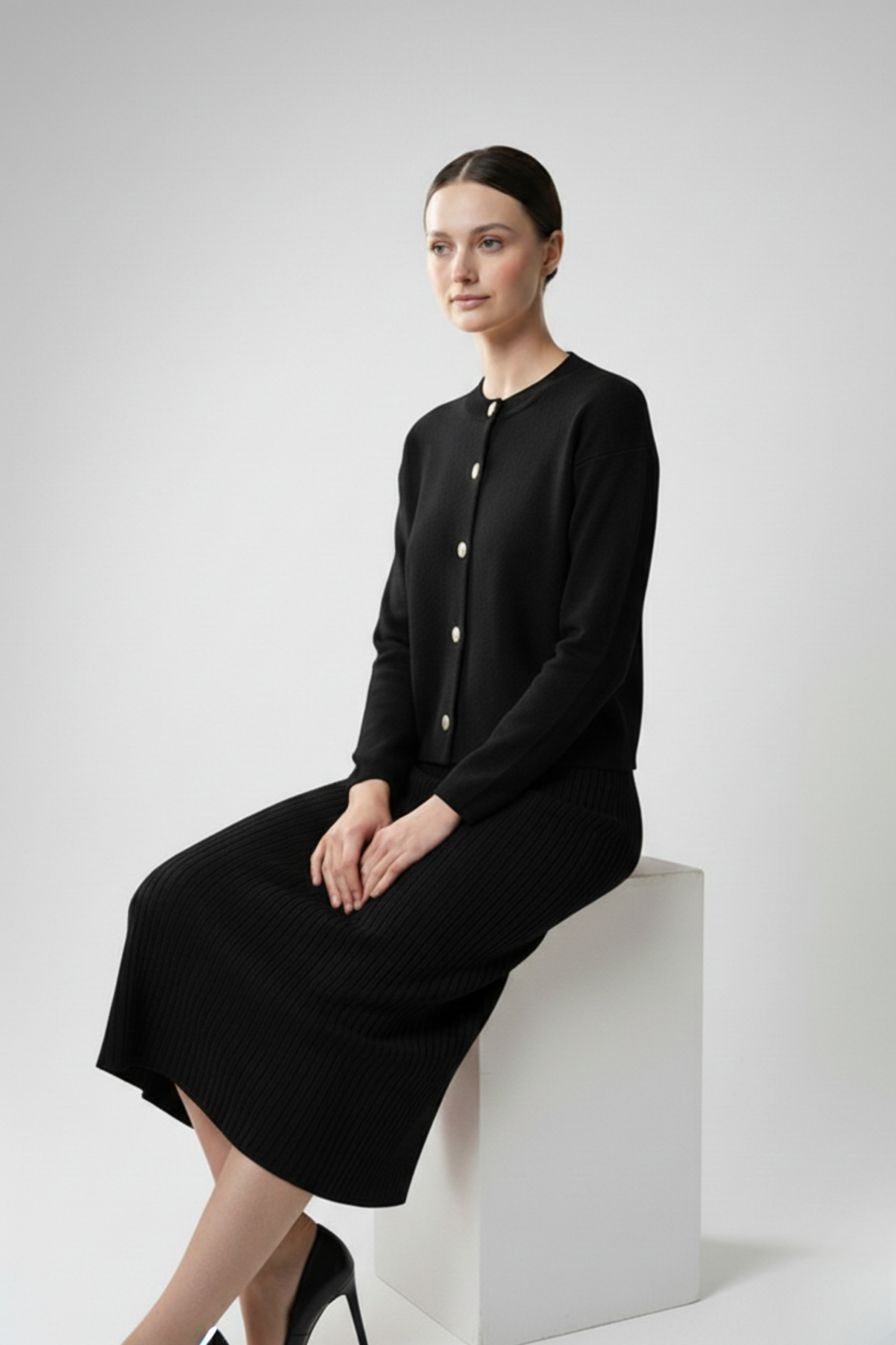 Kadın Hırka Elbise İkili Takım - Siyah