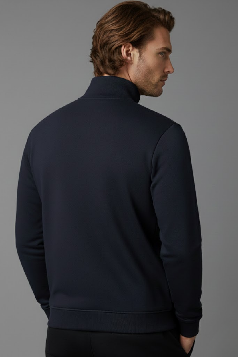 Unisex Kışlık Lacivert Yarım Fermuarlı Dik Yaka 2 İplik Basic Sweatshirt