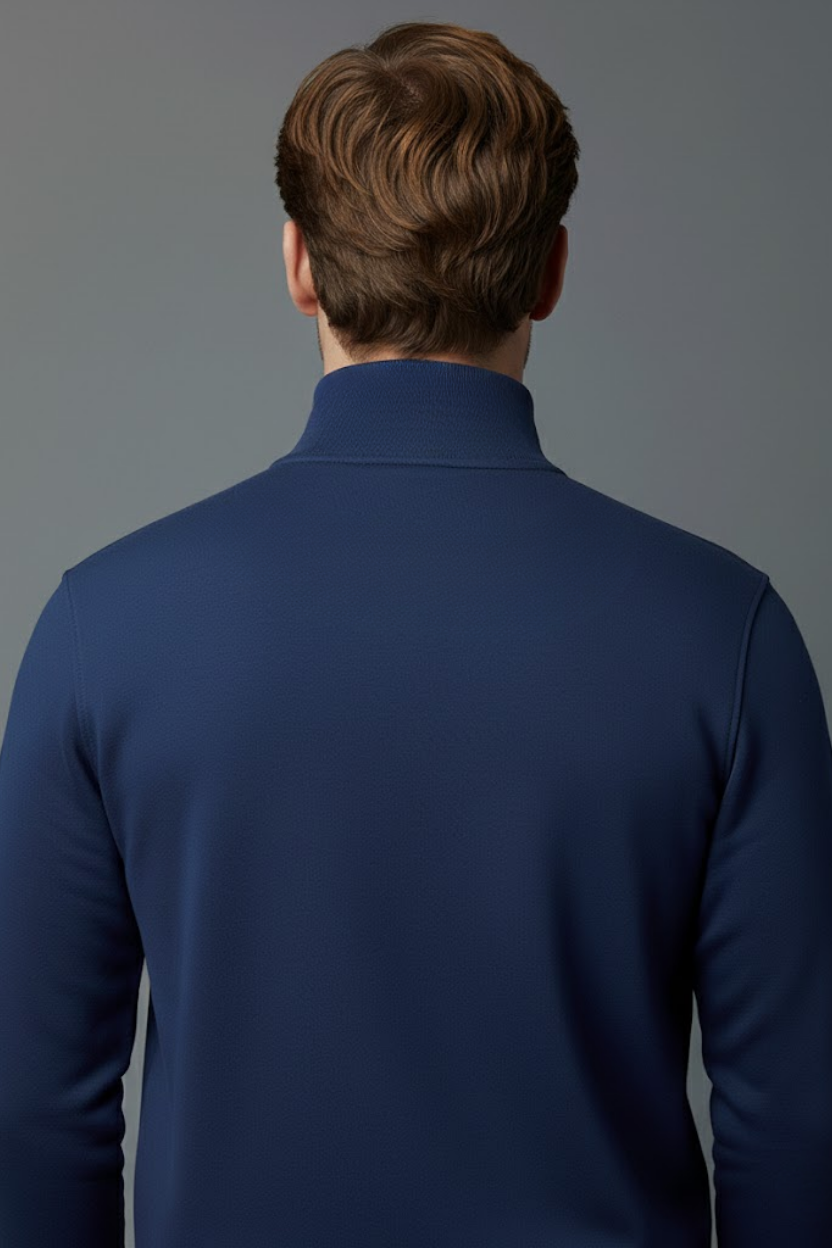 Unisex Kışlık Mavi Yarım Fermuarlı Dik Yaka 2 İplik Basic Sweatshirt