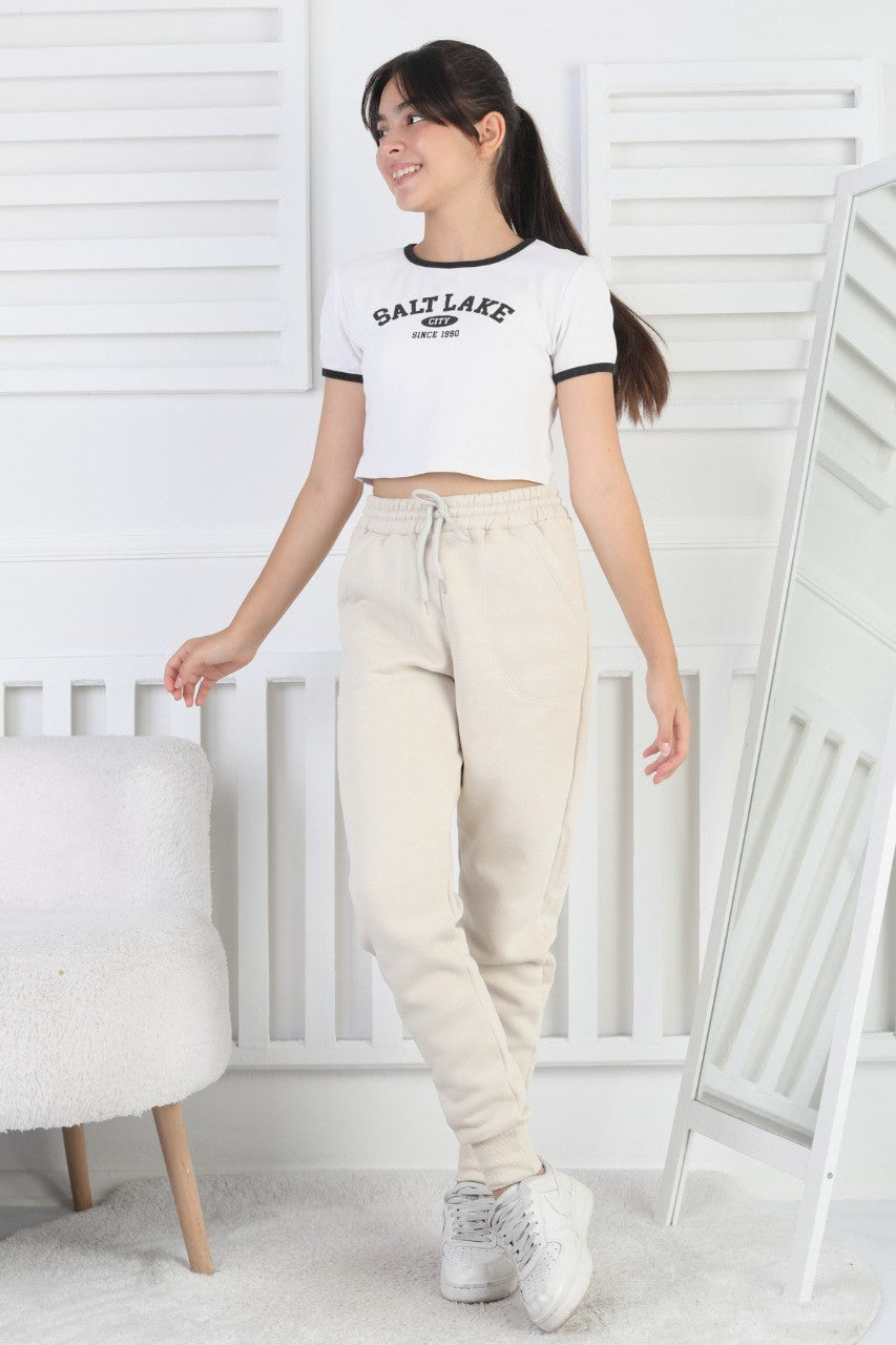 Şardonlu 3 İplik Düz Kız Çocuk Eşofman Altı