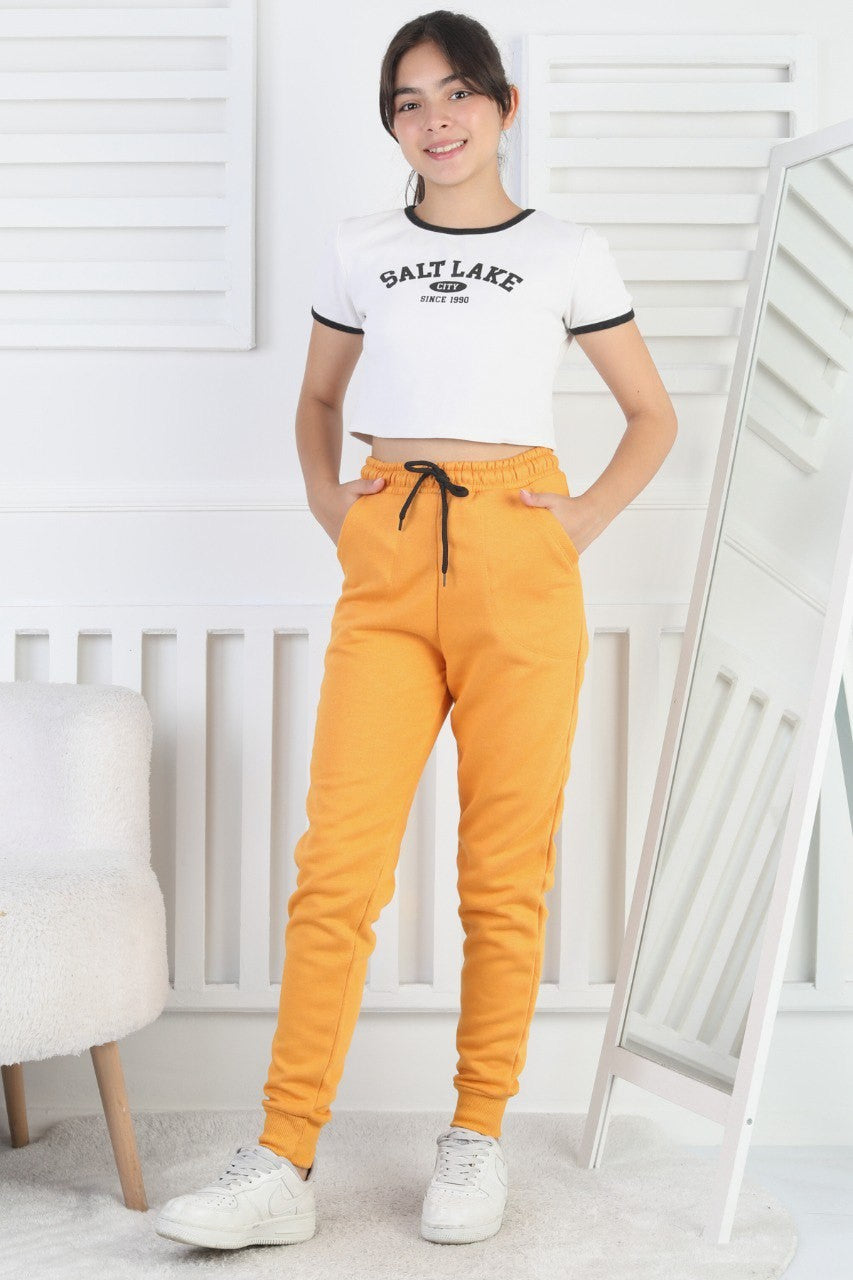 Şardonlu 3 İplik Düz Kız Çocuk Eşofman Altı