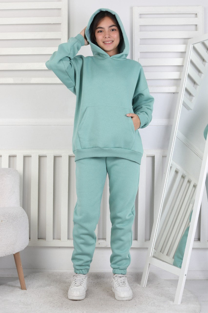 Şardonlu 3 İplik Kapşonlu Kız Çocuk Takım