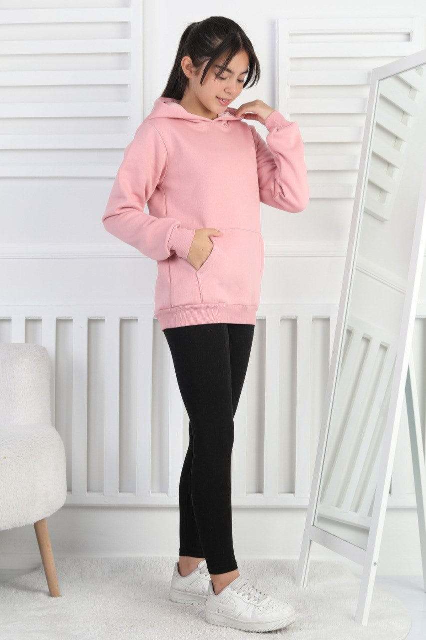 Şardonlu 3 İplik Kapşonlu Kız Çocuk Sweatshirt