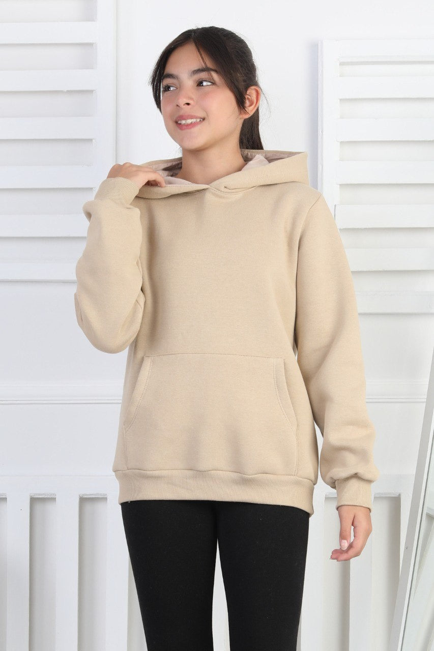 Şardonlu 3 İplik Kapşonlu Kız Çocuk Sweatshirt