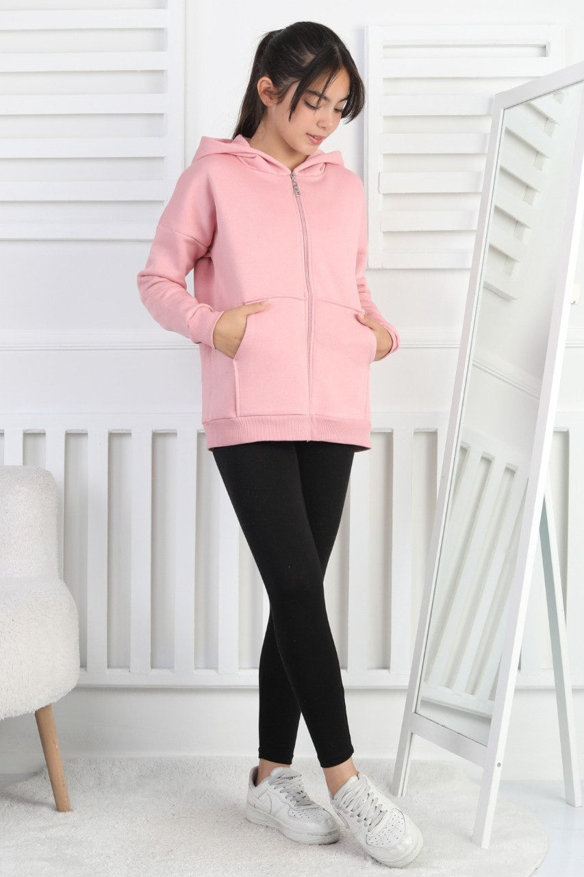 Şardonlu 3 İplik Kapşonlu Kız Çocuk Sweatshirt