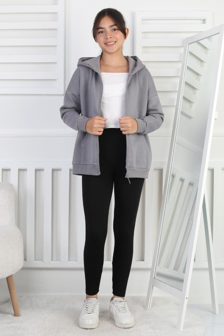 Şardonlu 3 İplik Kapşonlu Kız Çocuk Sweatshirt