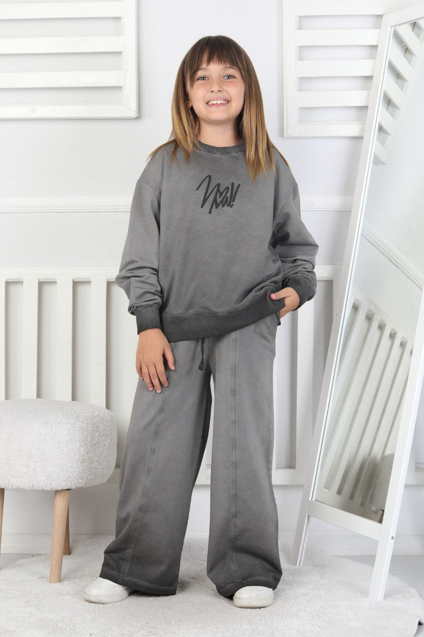 İki İplik Yıkamalı Baskılı Kız Çocuk Takım