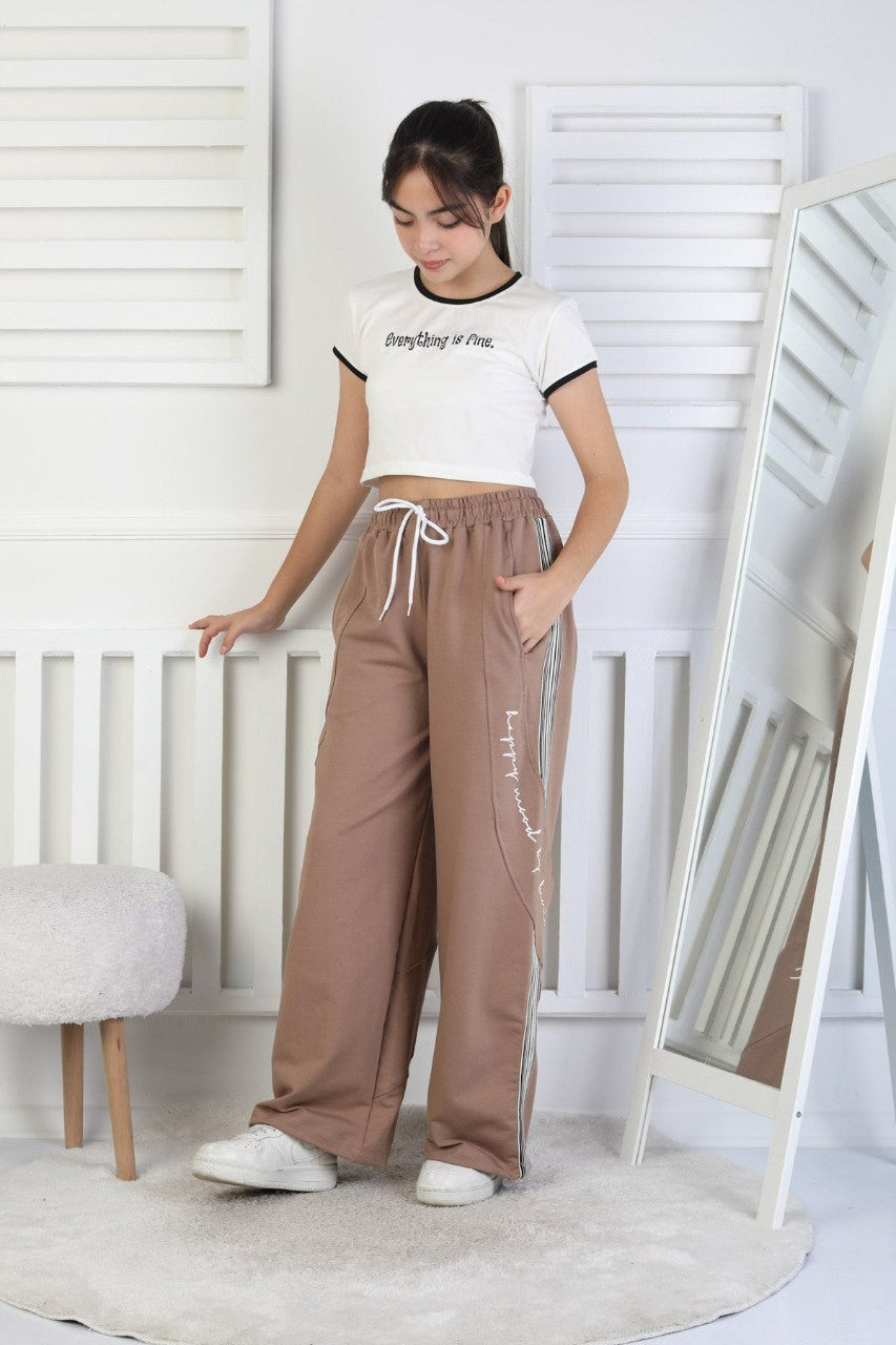 İki İplik Çizgili Baskılı Kız Çocuk Eşofman Altı