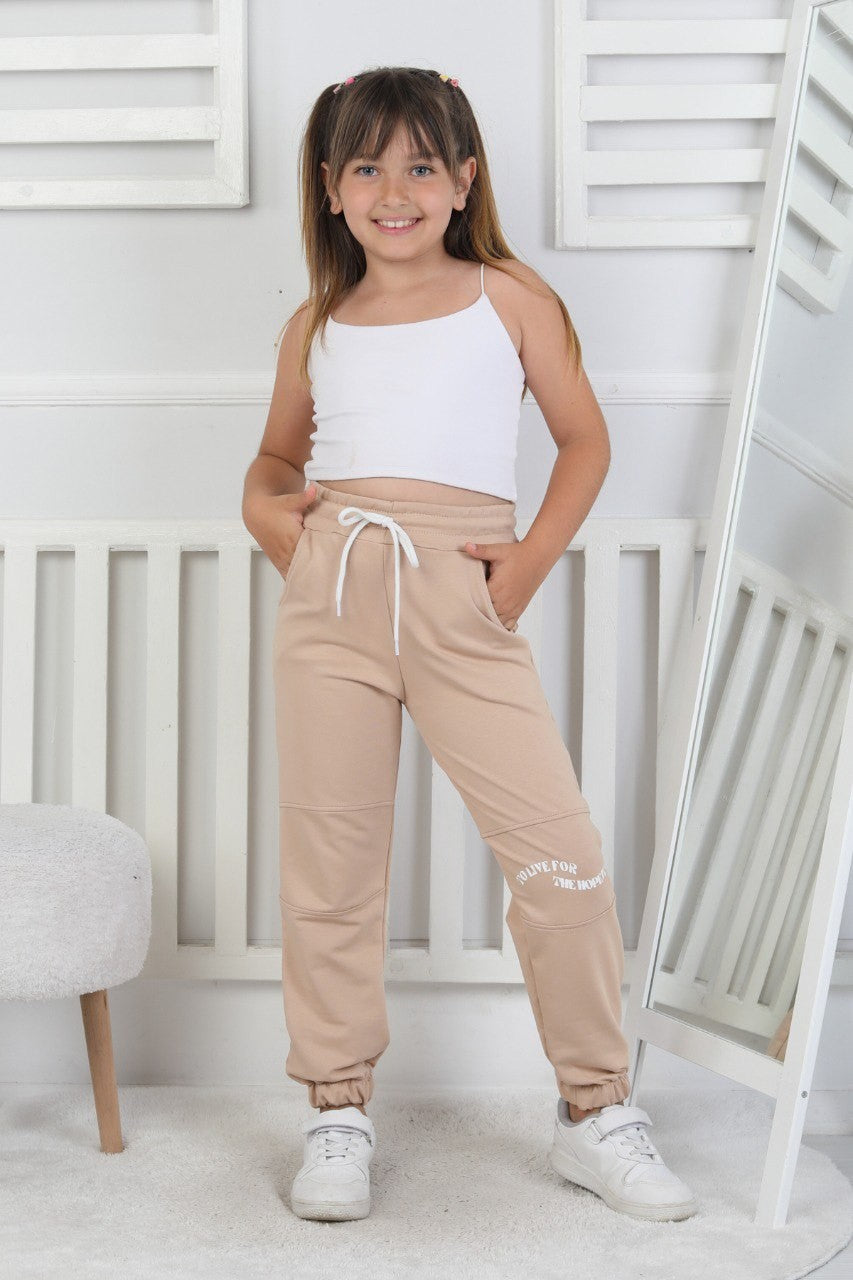 İki İplik Baskılı Kız Çocuk Lastikli Paça Eşofman Altı