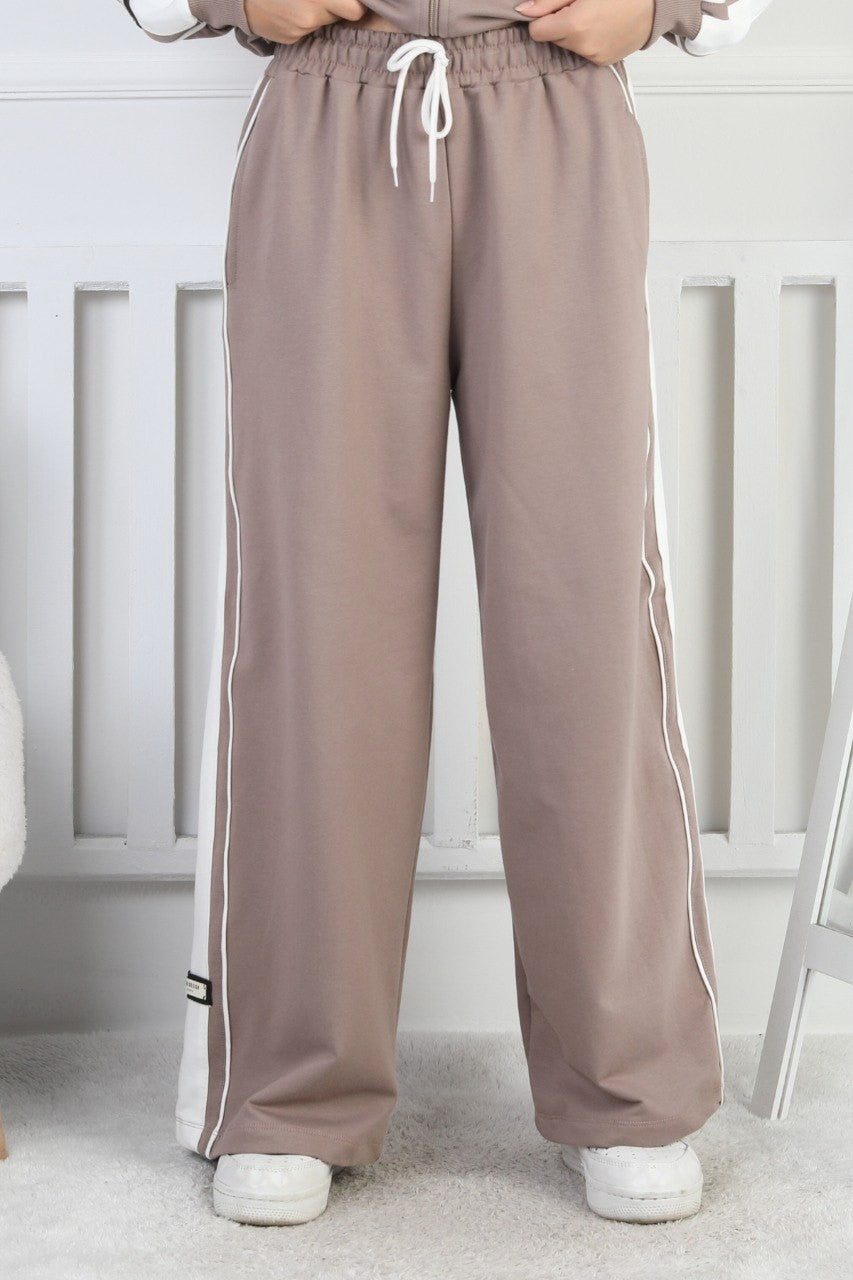 İki İplik Çizgili Kapşonlu Fermuarlı Kız Çocuk Takım