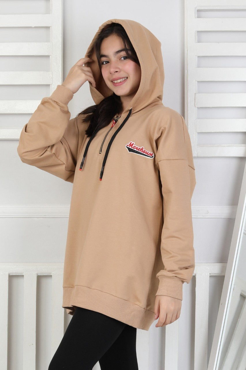 Baskılı Fermuarlı Kapüşonlu Kız Çocuk Sweatshirt