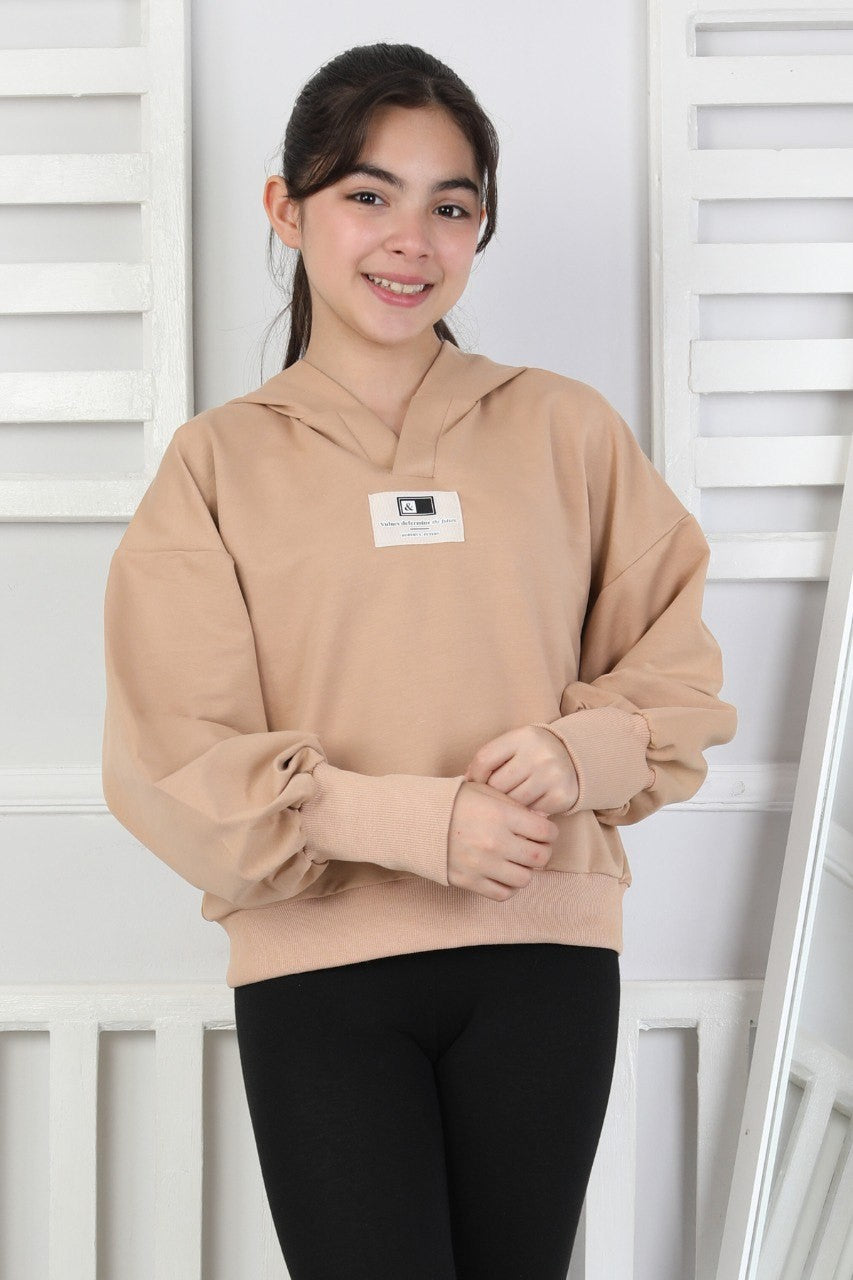 Baskılı Kapüşonlu Kız Çocuk Sweatshirt