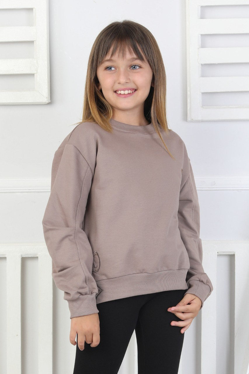 Baskılı Yanı Yırtmaçlı Kız Çocuk Sweatshirt