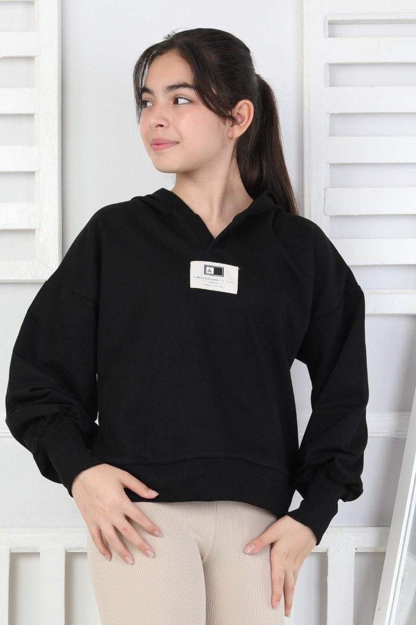 Baskılı Kapüşonlu Kız Çocuk Sweatshirt