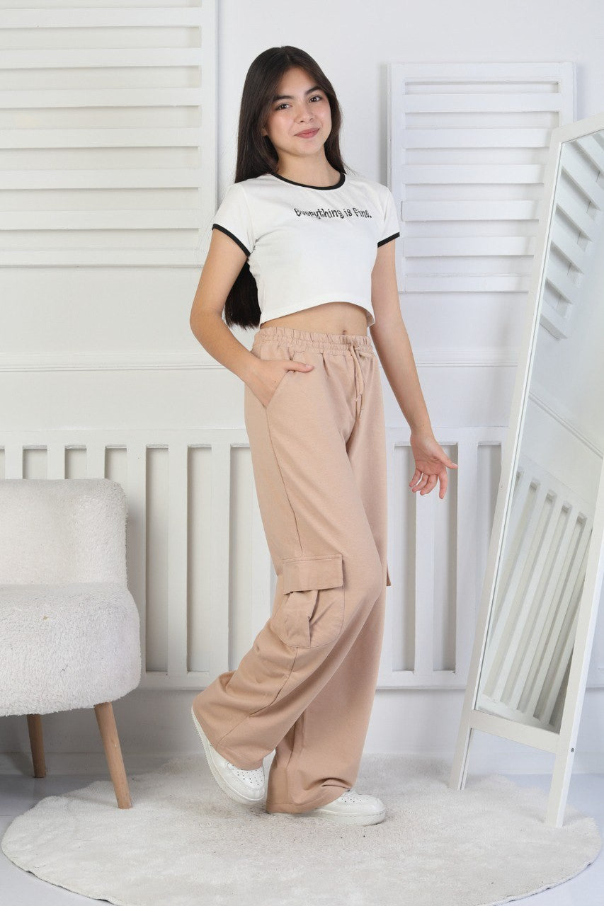 İki İplik Kargo Çepli Kız Çocuk Eşofman Altı