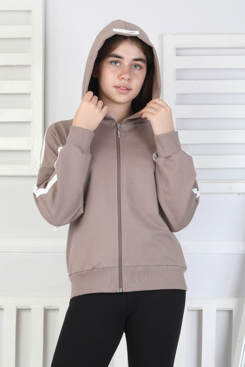 Kapüşonlu Fermuarlı Baskılı Kız Çocuk Sweatshirt