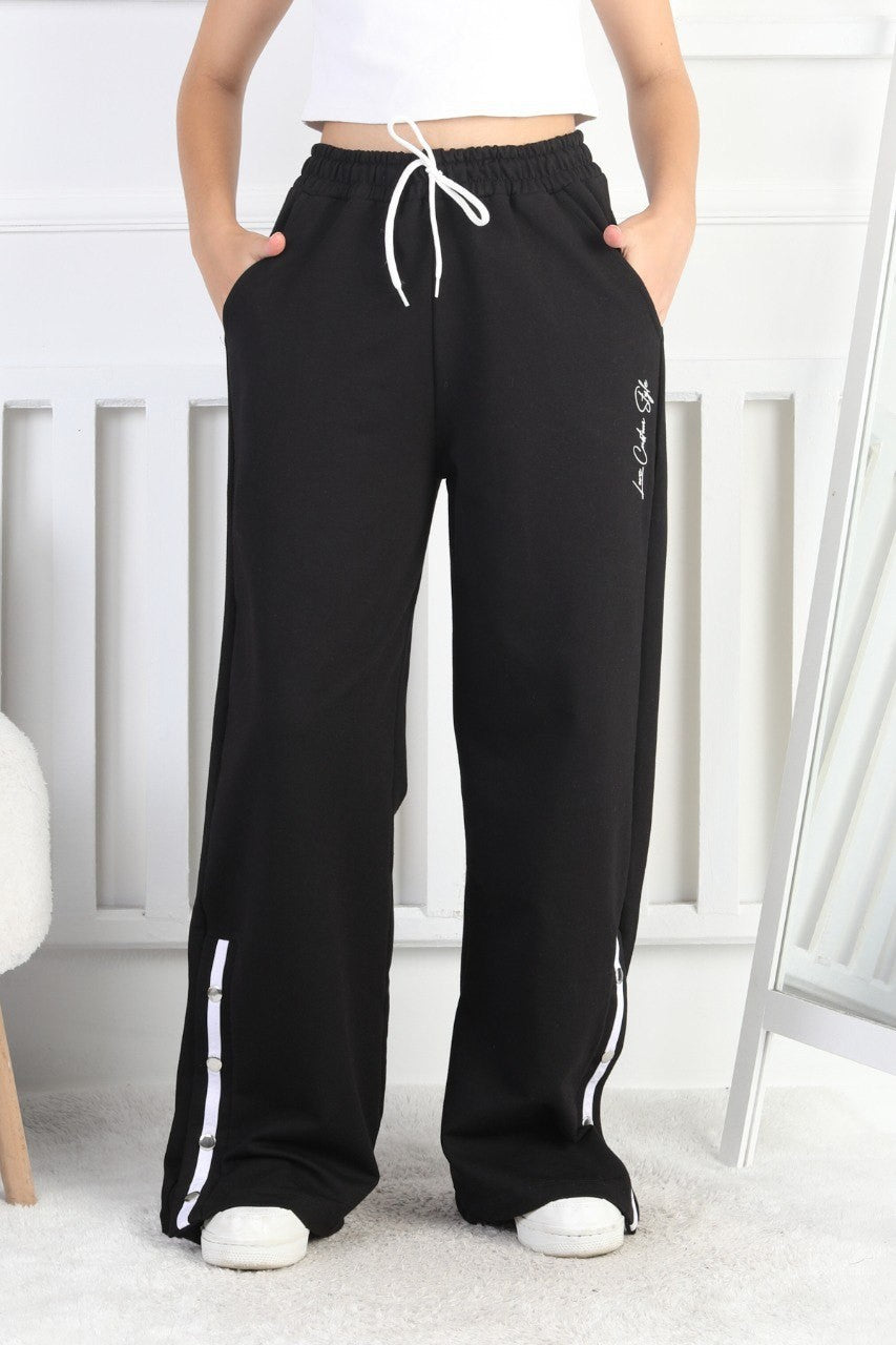 İki İplik Çıtçıtlı Bol Paça Kız Çocuk Eşofman Altı