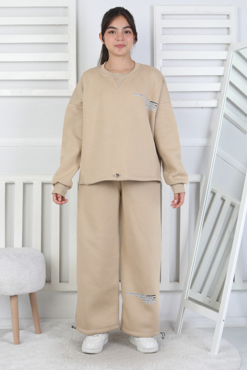 Şardonlu 3 İplik Lastikli Baskılı Kız Çocuk Takım