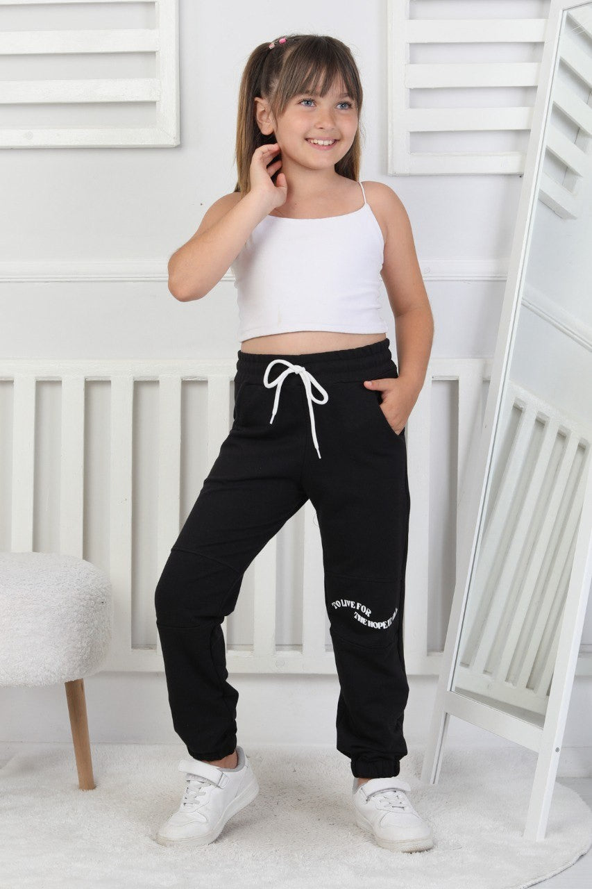 İki İplik Baskılı Kız Çocuk Lastikli Paça Eşofman Altı