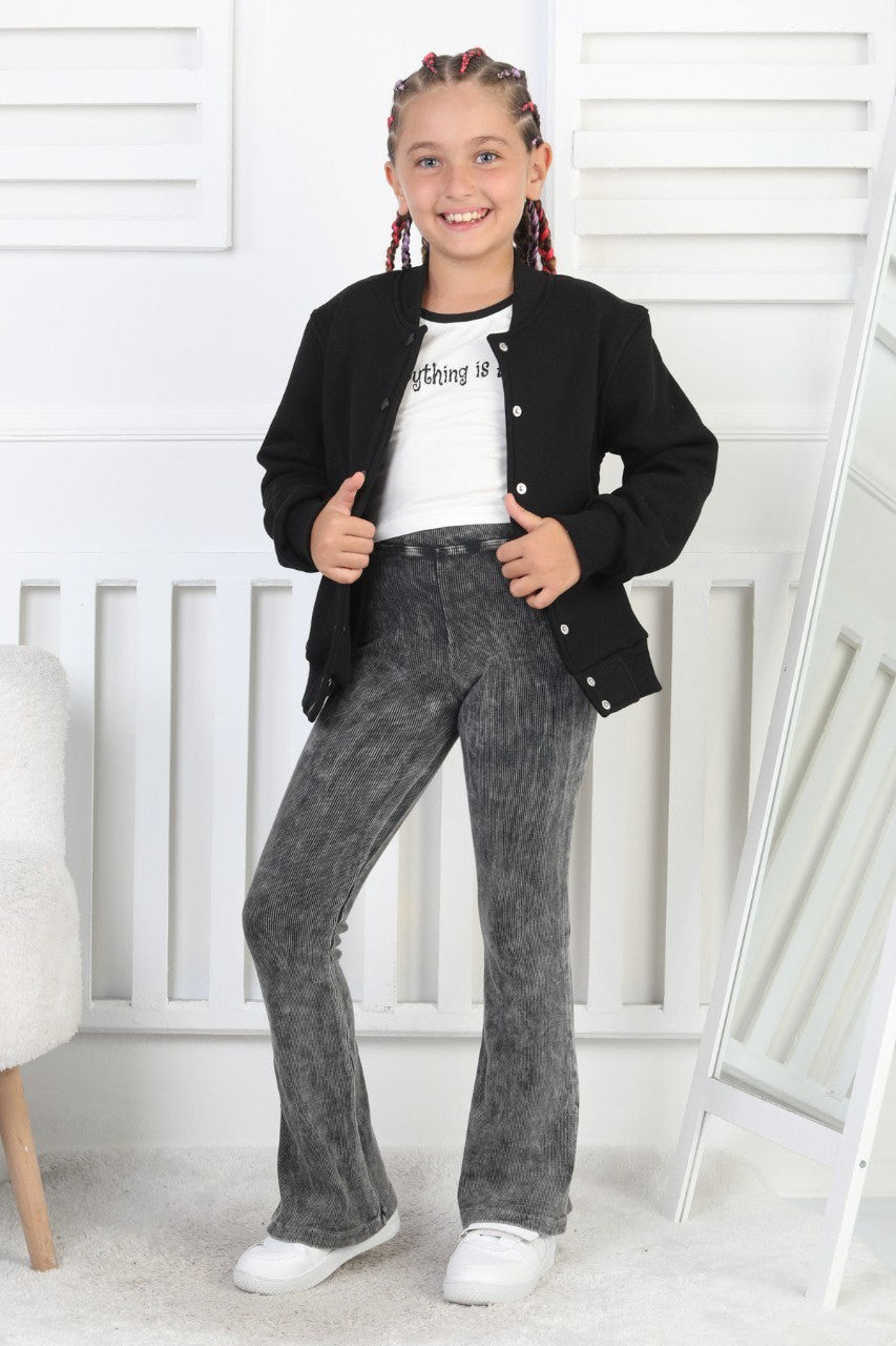 Şardonlu 3 İplik Çıtçıtlı Kız Çocuk Sweatshirt