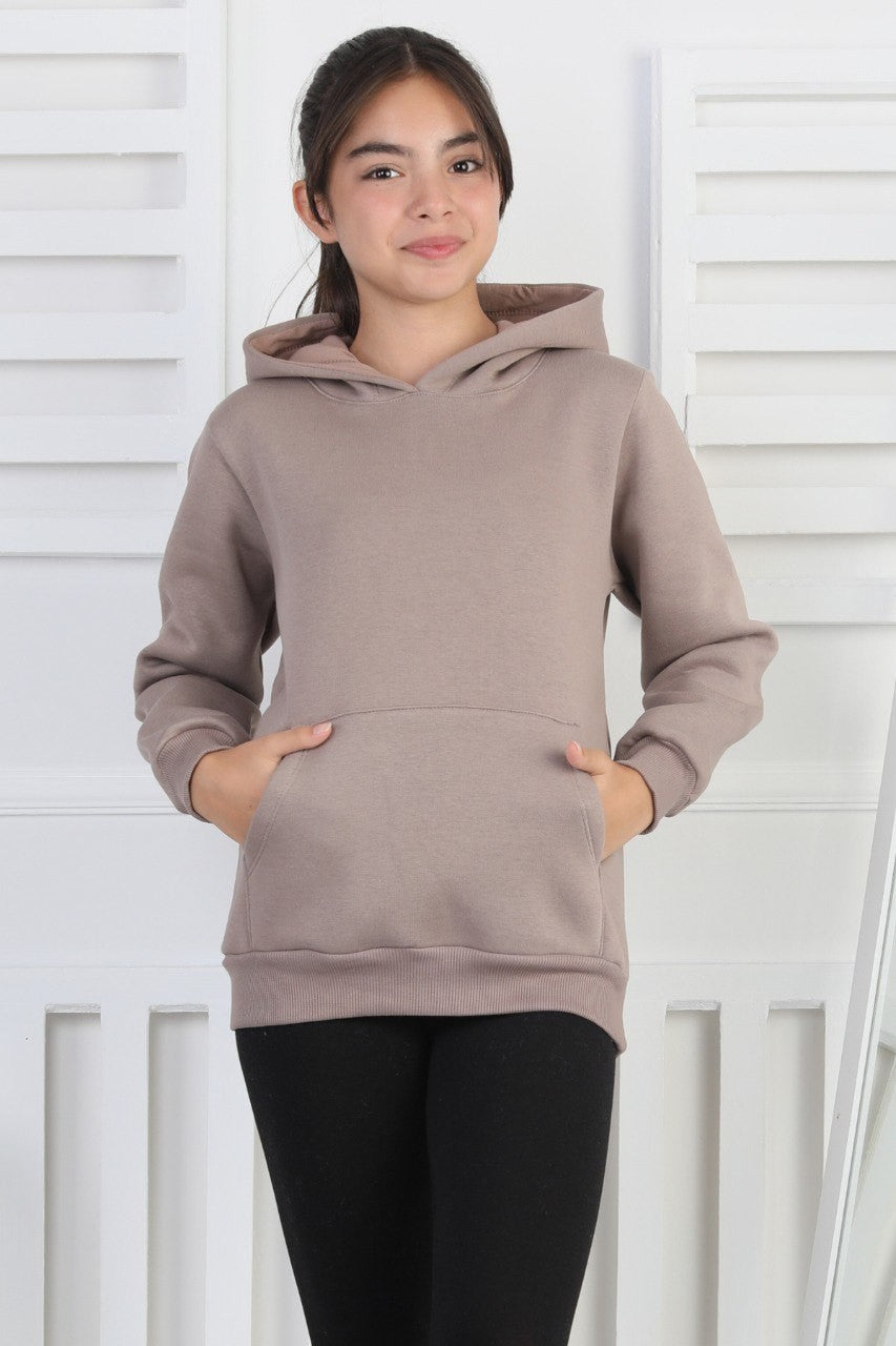 Şardonlu 3 İplik Kapşonlu Kız Çocuk Sweatshirt