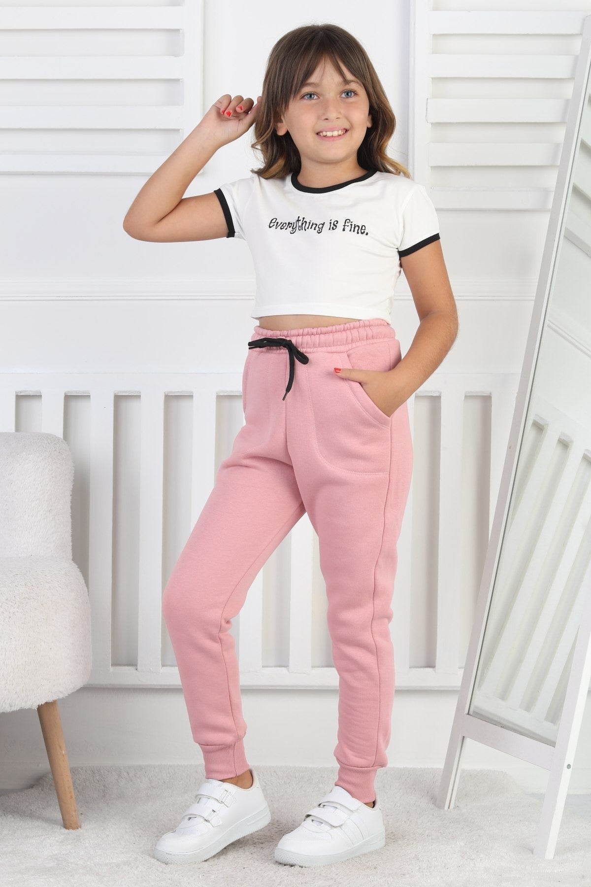 Şardonlu 3 İplik Düz Kız Çocuk Eşofman Altı