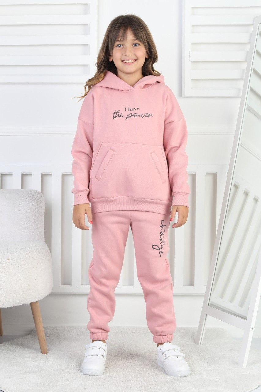 Şardonlu 3 İplik Baskılı Kız Çocuk Takım