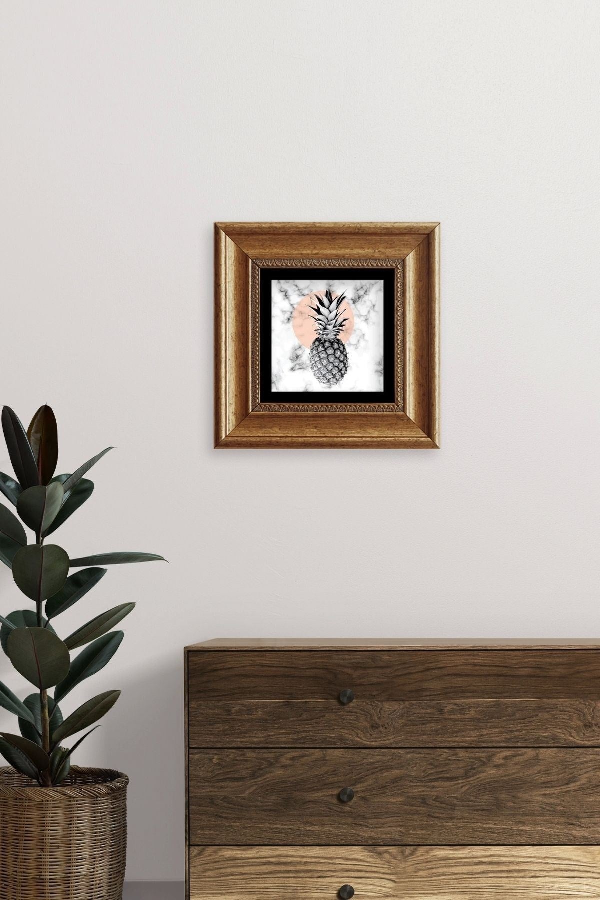 Ananas Çerçeveli Taş Tablo 20 cm