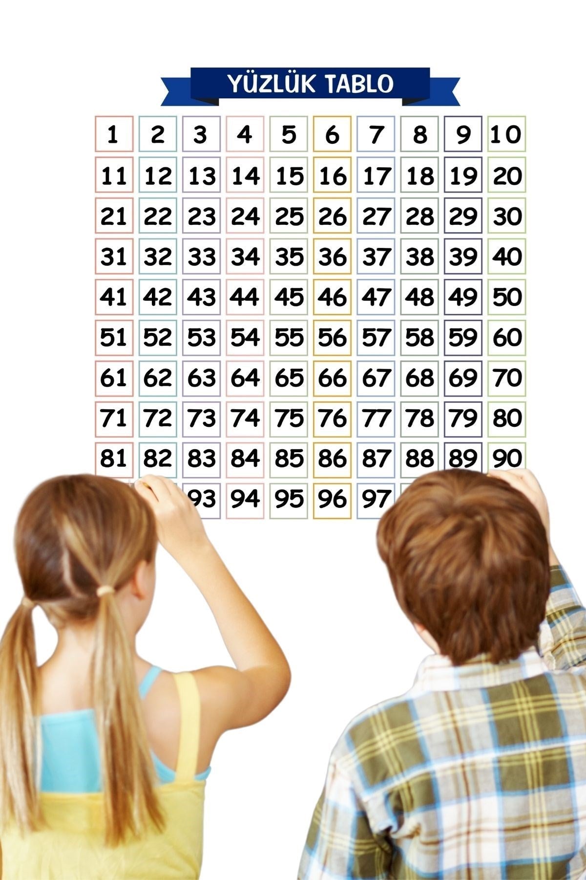 BUFFER® Matematik Öğreten Yüzlük Tablo Duvarda İz Bırakmaz Akıllı Kağıt Yapışkansız Statik 60x60 cm