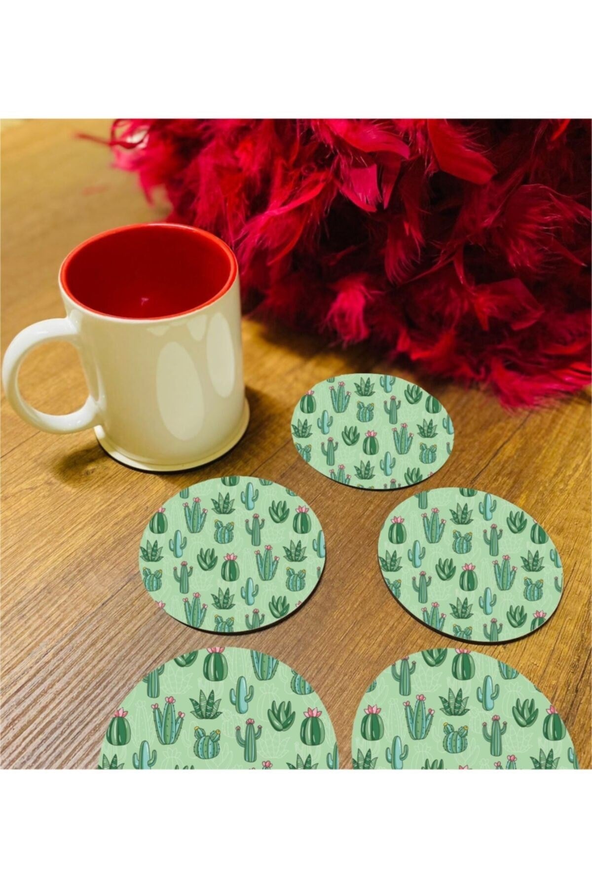 6 Parça Mini Kaktüs Ahşap Bardak Altlığı