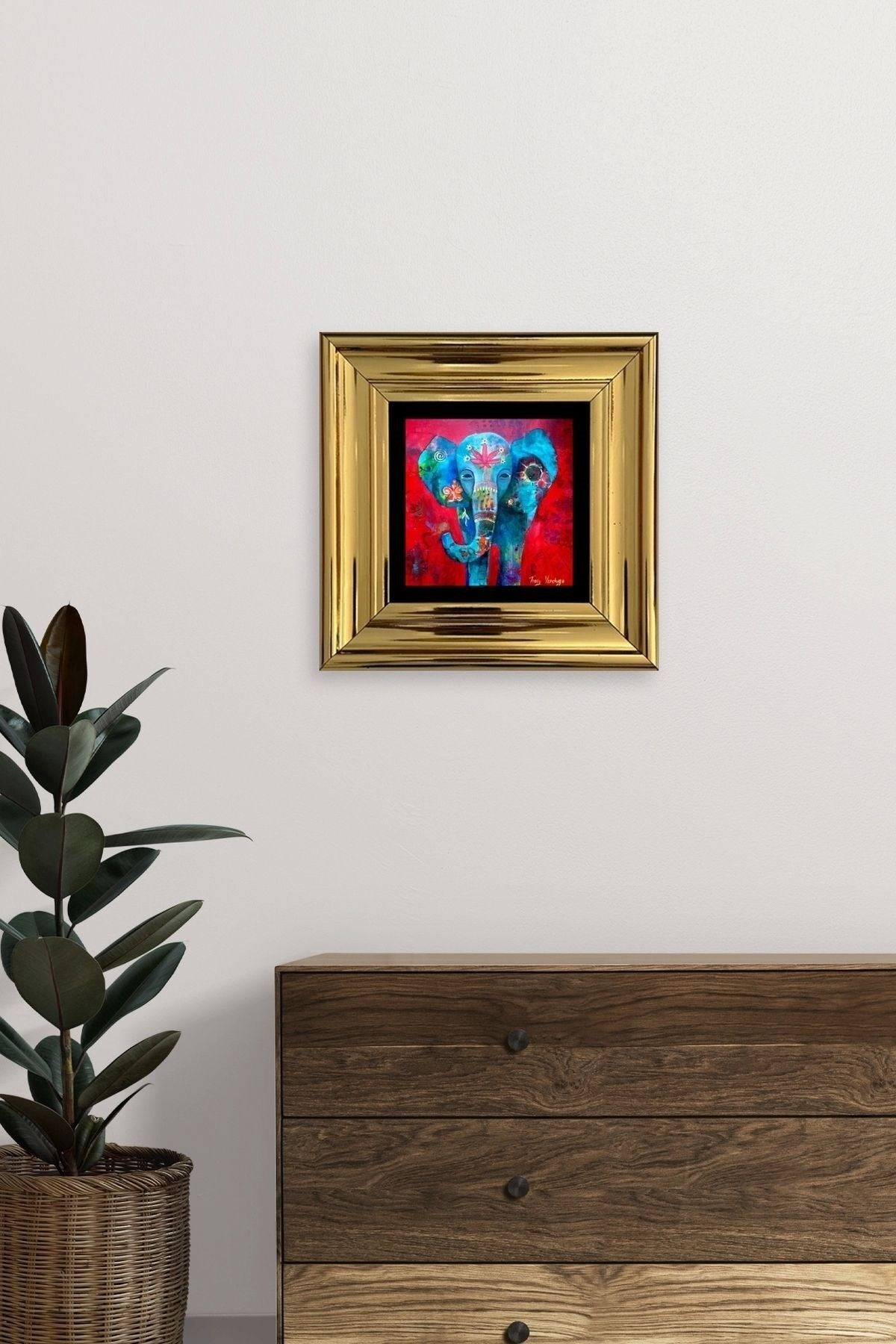 Fil Çerçeveli Taş Tablo 20 cm