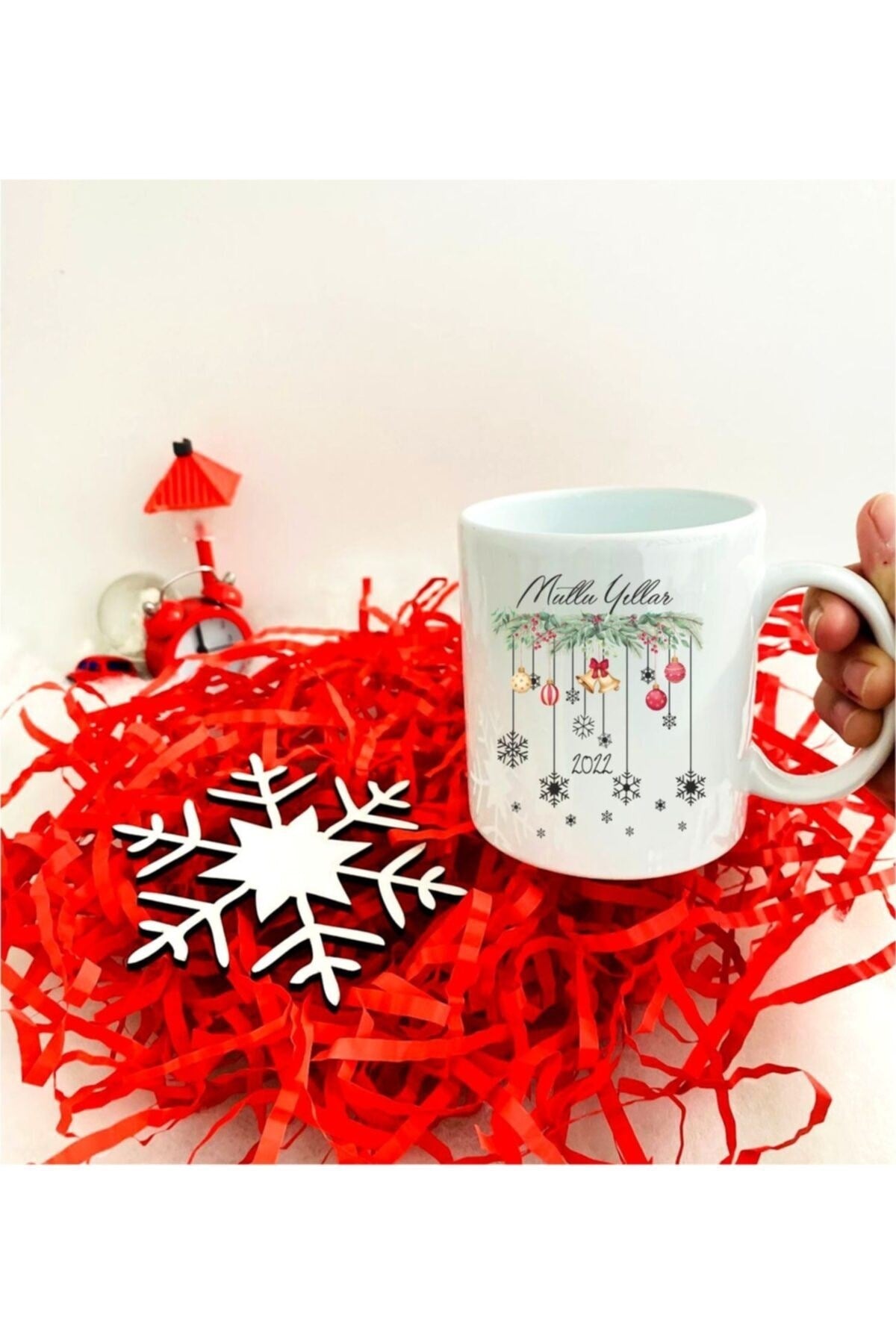 Yeni Yıl Kupa Bardak Ve Kar Tanesi Model Bardak Altlığı Seti
