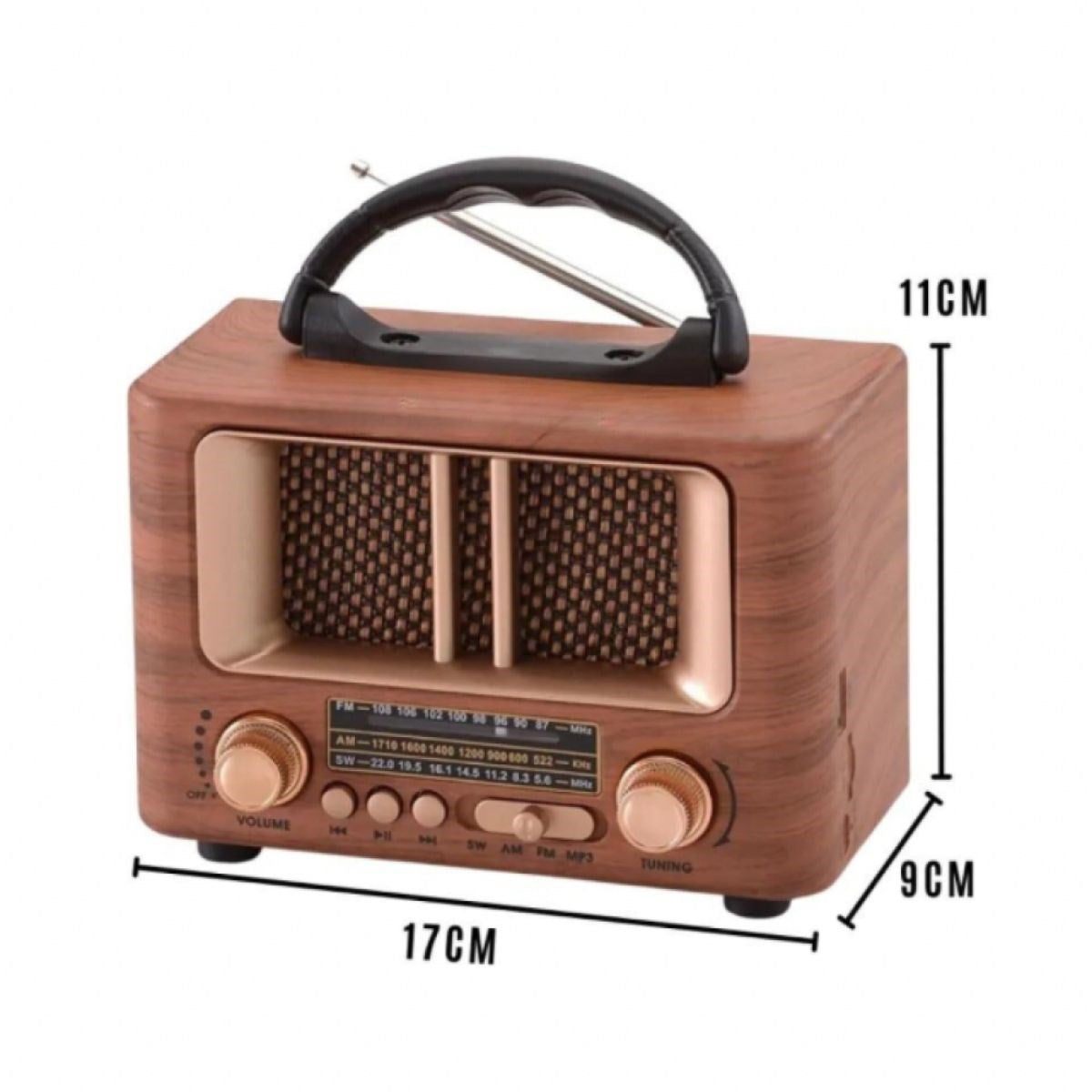 BUFFER® Küçük Mini Boy Retro Ahşap Tasarım Bluetooth Hoparlörlü Radyo – FM/AM Destekli, Şarjlı ve Taşınabilir Radyo NS-8108