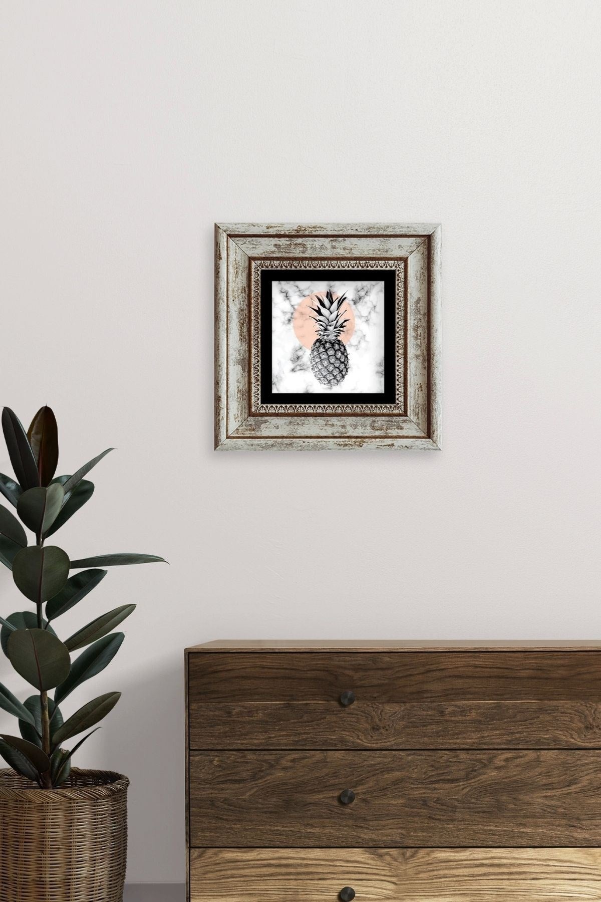 Ananas Çerçeveli Taş Tablo 20 cm