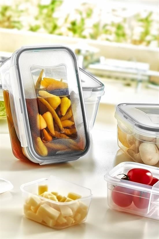 BUFFER® 4lü İç İçe Sızdırmaz Contalı Kilitli Kapaklı Plastik Erzak Saklama Kapları LC315